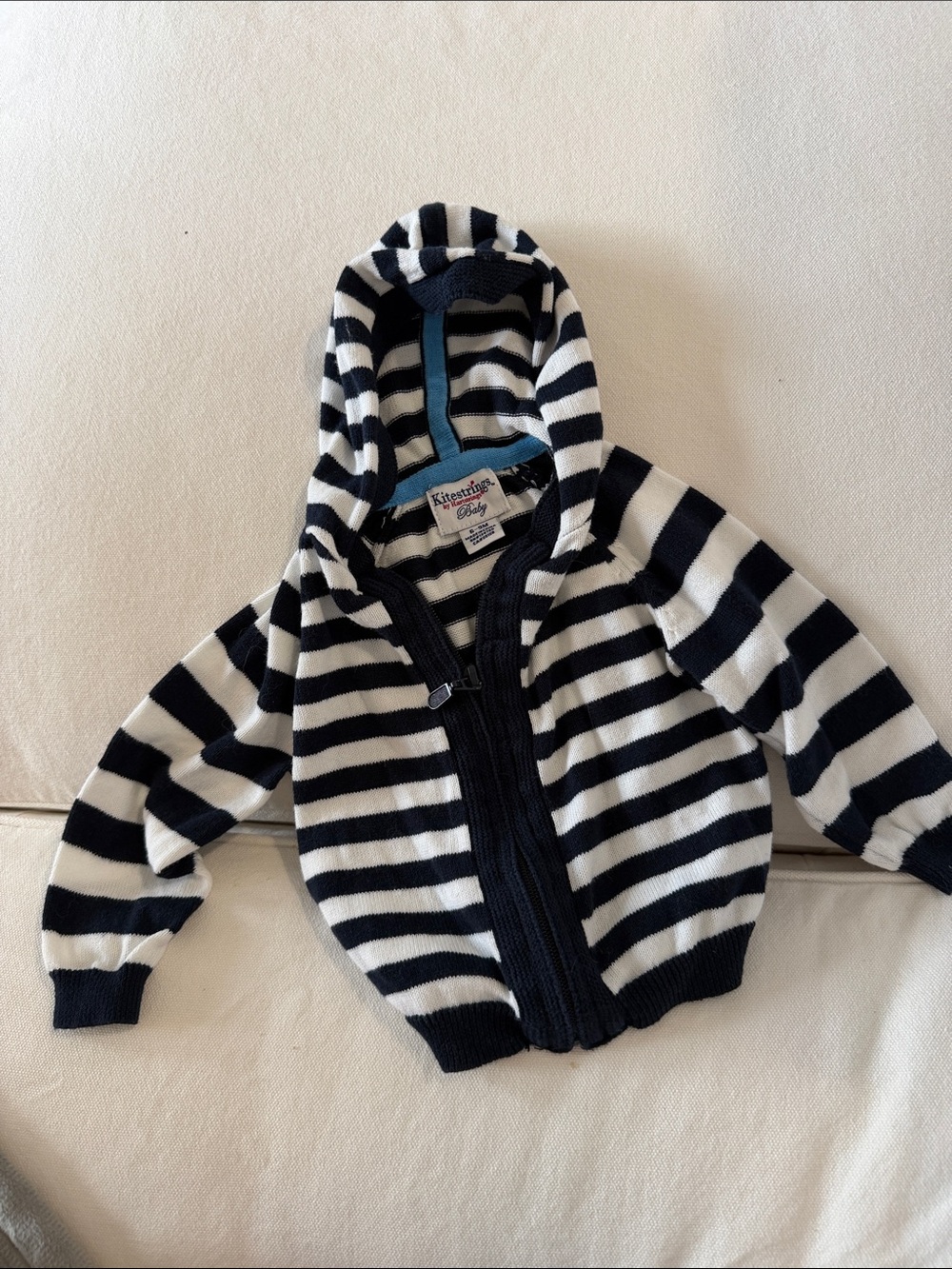 NWOT Striped Hooded Knit Sweater Jacket - Navy & White - Kids